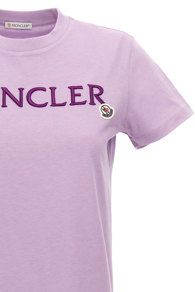 Shop Moncler Women Logo Embroidery T-shirt In Purple