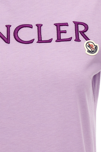 Shop Moncler Women Logo Embroidery T-shirt In Purple