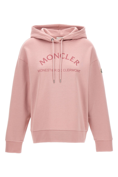 Shop Moncler Women Logo Print Hoodie In Pink