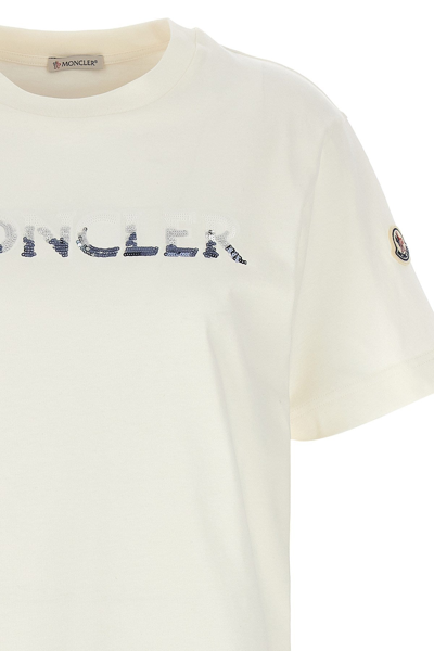 Shop Moncler Women Sequin Logo T-shirt In White