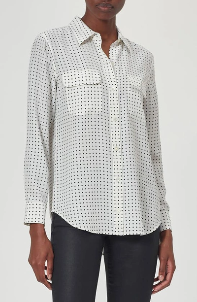 Shop Equipment Slim Fit Signature Dot Print Silk Button-up Blouse In Natural White