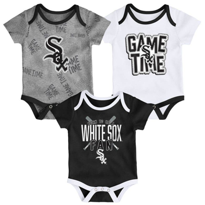 Shop Outerstuff Newborn & Infant Chicago White Sox Black/white/heathered Gray Game Time Three-piece Bodysuit Set