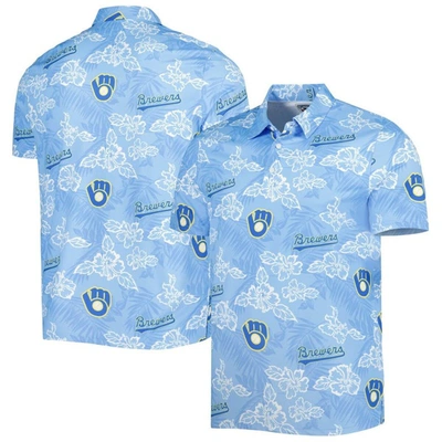 Shop Reyn Spooner Royal Milwaukee Brewers Cooperstown Collection Puamana Print Polo In Powder Blue