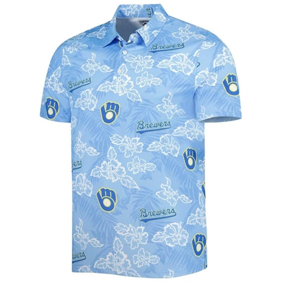Shop Reyn Spooner Royal Milwaukee Brewers Cooperstown Collection Puamana Print Polo In Powder Blue