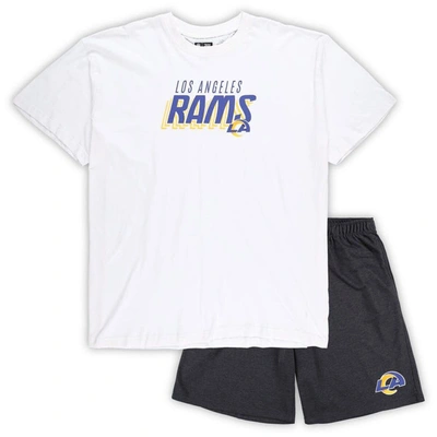 Shop Concepts Sport White/charcoal Los Angeles Rams Big & Tall T-shirt And Shorts Set