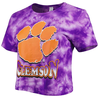 Shop Zoozatz Purple Clemson Tigers Cloud-dye Cropped T-shirt