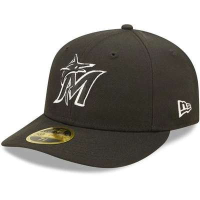Shop New Era Miami Marlins Black & White Low Profile 59fifty Fitted Hat