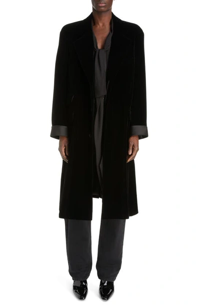 Shop Saint Laurent Oversize Velvet Topcoat In Noir
