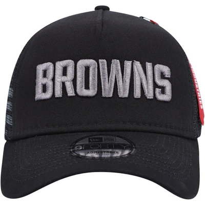 Shop New Era X Alpha Industries Black Cleveland Browns A-frame 9forty Trucker Snapback Hat