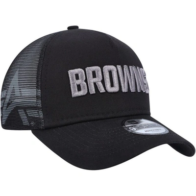 Shop New Era X Alpha Industries Black Cleveland Browns A-frame 9forty Trucker Snapback Hat