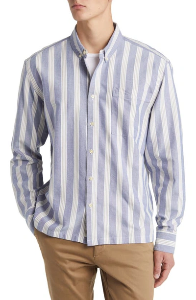 Shop Forét Trust Stripe Organic Cotton Button-down Shirt In Light Blue Stripe