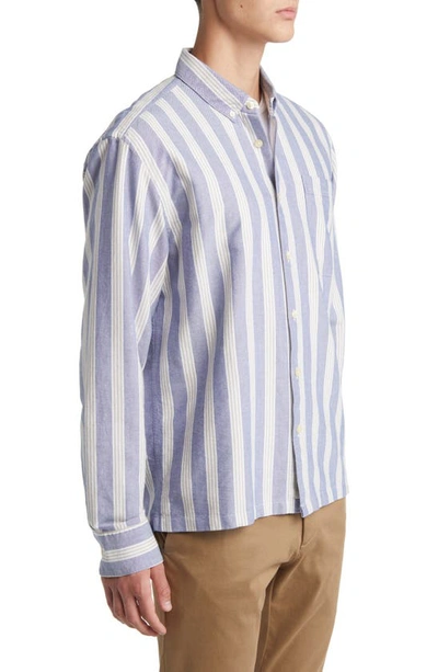 Shop Forét Trust Stripe Organic Cotton Button-down Shirt In Light Blue Stripe