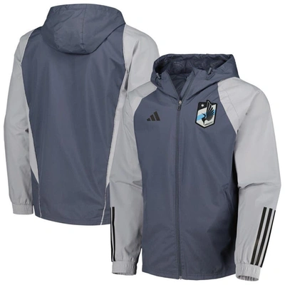 Shop Adidas Originals Adidas Charcoal Minnesota United Fc All-weather Raglan Hoodie Full-zip Jacket