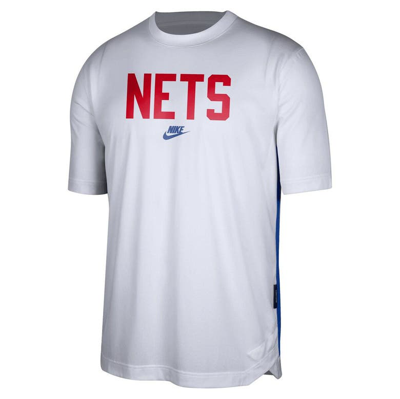 Shop Nike White Brooklyn Nets Hardwood Classics Pregame Warmup Shooting Performance T-shirt