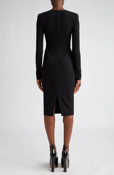 Shop Victoria Beckham Fitted Long Sleeve Stretch Wool Blend Dress In Black