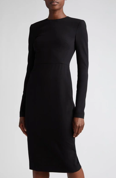 Shop Victoria Beckham Fitted Long Sleeve Stretch Wool Blend Dress In Black