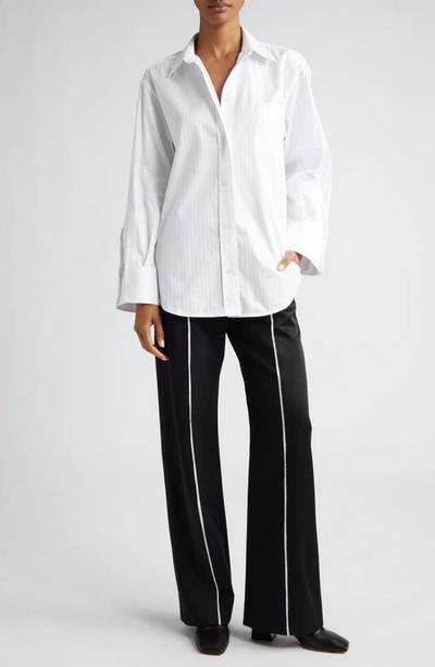 Shop Victoria Beckham Cuff Detail Oversize Cotton Poplin Button-up Shirt In White