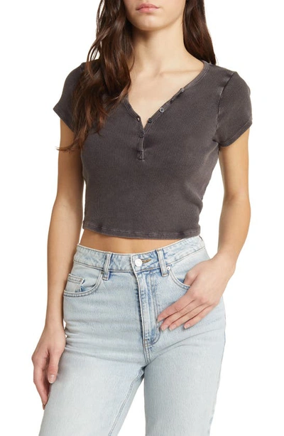 Shop Pacsun Short Sleeve Rib Cotton Henley Top In Anthracite