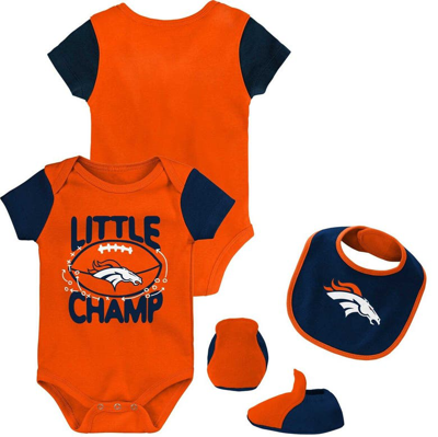 Shop Outerstuff Newborn & Infant Orange/navy Denver Broncos Little Champ Three-piece Bodysuit Bib & Booties Set