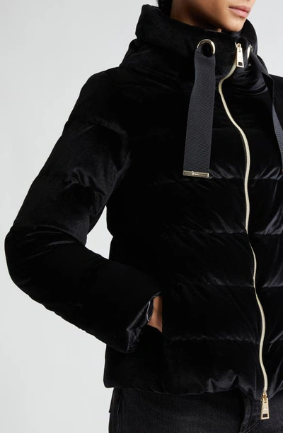 Shop Herno Stretch Velvet Down Puffer Jacket In Black