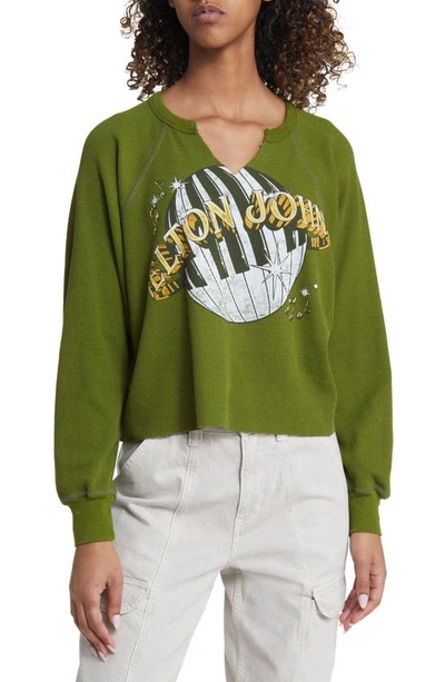 Shop Daydreamer Elton John 1980 World Tour Long Sleeve Thermal T-shirt In Green Heather