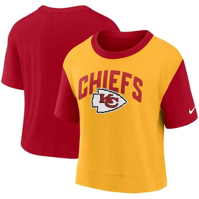 Shop Nike Red/gold Kansas City Chiefs High Hip Fashion T-shirt