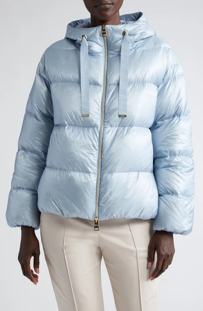 Shop Herno Wide Channel Quilted Ultralight Hooded Down Bomber Jacket In Light Blue
