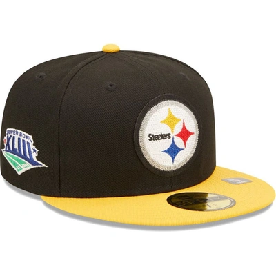 Shop New Era Black/gold Pittsburgh Steelers Super Bowl Xliii Letterman 59fifty Fitted Hat