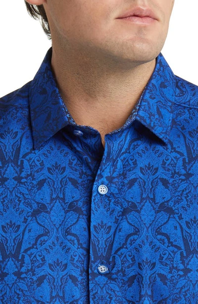 Shop Robert Graham Highland Jacquard Short Sleeve Button-up Shirt In Navy
