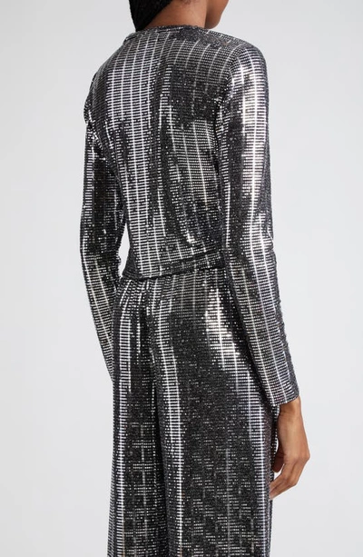 Shop Alice And Olivia Delaina Sequin Top In Silver/ Black