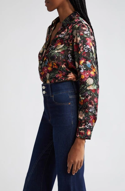 Shop Alice And Olivia Eloise Floral Print Shirt In After Midnight