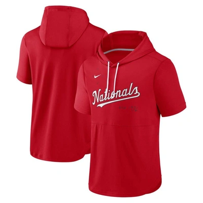 Shop Nike Red Washington Nationals Springer Short Sleeve Team Pullover Hoodie