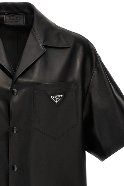 Shop Prada Men Nappa Leather Shirt In Black