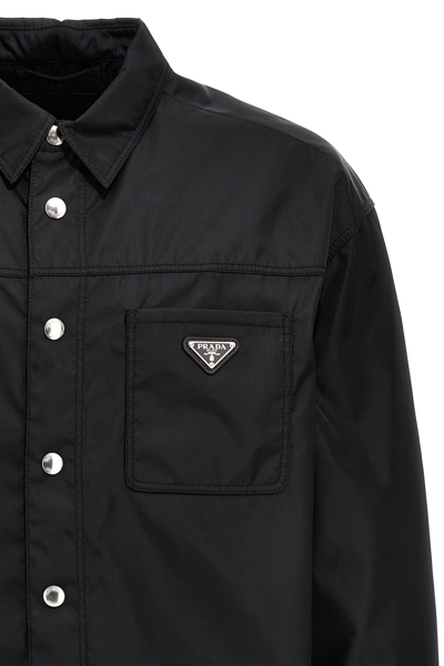 Shop Prada Men Re-nylon Logo Shirt In Black