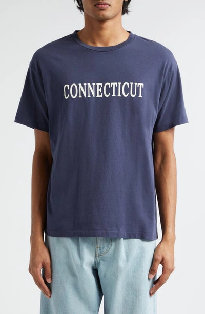 Shop Bode Connecticut Cotton Graphic T-shirt In Navy