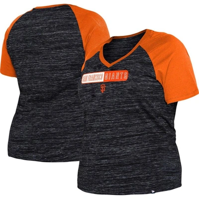 Shop New Era Black San Francisco Giants Plus Size Space Dye Raglan V-neck T-shirt