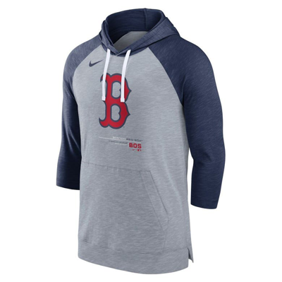 Shop Nike Heather Gray/heather Navy Boston Red Sox Baseball Raglan 3/4-sleeve Pullover Hoodie