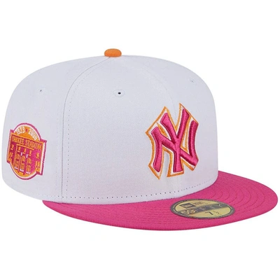 Shop New Era White/pink New York Yankees Old Yankee Stadium 59fifty Fitted Hat