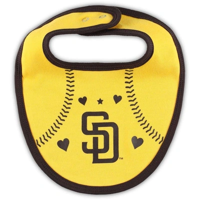 Shop Outerstuff Newborn & Infant Brown/gold San Diego Padres Three-piece Love Of Baseball Bib Bodysuit & Booties Set