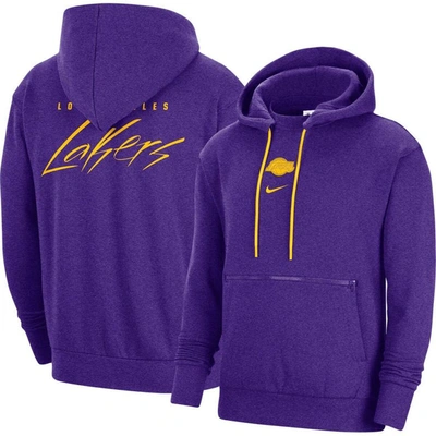 Shop Nike Heather Purple Los Angeles Lakers Courtside Versus Flight Pullover Hoodie
