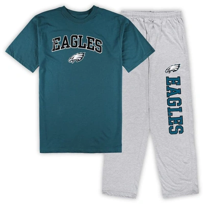 Shop Concepts Sport Midnight Green/heather Gray Philadelphia Eagles Big & Tall T-shirt & Pajama Pants Sle In Teal