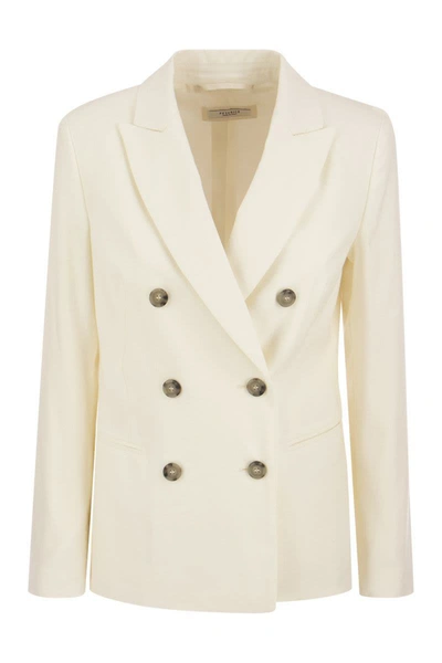 Shop Peserico Wool And Linen Canvas Double-breasted Blazer In Ivory
