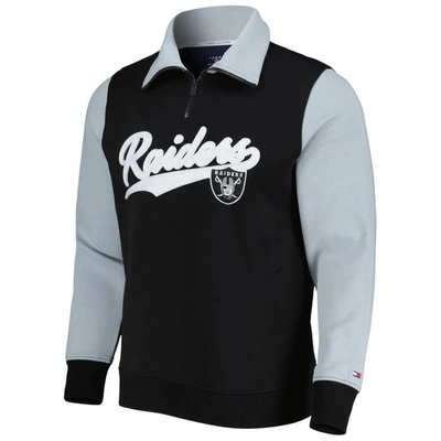Shop Tommy Hilfiger Black/silver Las Vegas Raiders Aiden Quarter-zip Sweatshirt