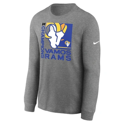 Shop Nike Heathered Charcoal Los Angeles Rams 2021 Nfc Champions Team Slogan Long Sleeve T-shirt In Heather Charcoal