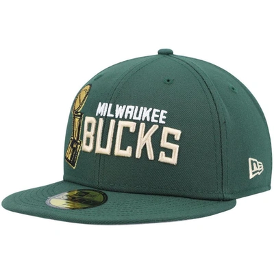 Shop New Era Hunter Green Milwaukee Bucks Champs Trophy 59fifty Fitted Hat