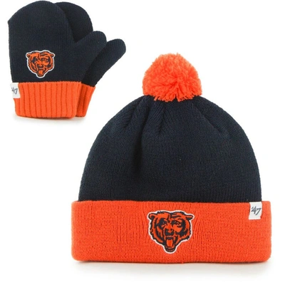 Shop 47 Toddler ' Navy/orange Chicago Bears Bam Bam Cuffed Knit Hat With Pom And Mittens Set