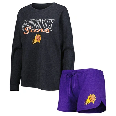 Shop Concepts Sport Heather Black/heather Purple Phoenix Suns Team Raglan Long Sleeve T-shirt & Shorts Sl