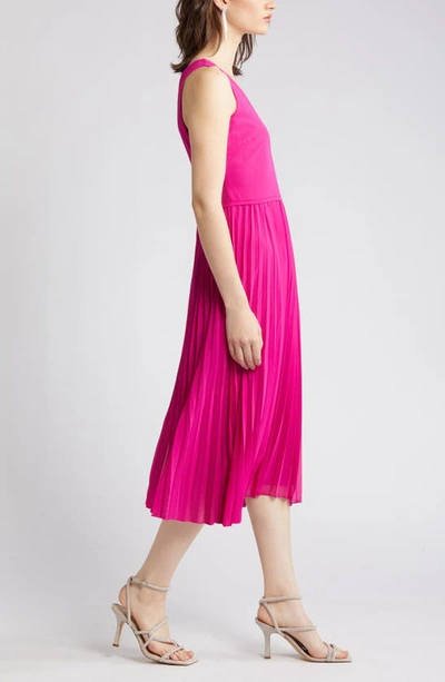 Shop Sam Edelman Pleated Skirt Sleeveless Dress In Dark Pink