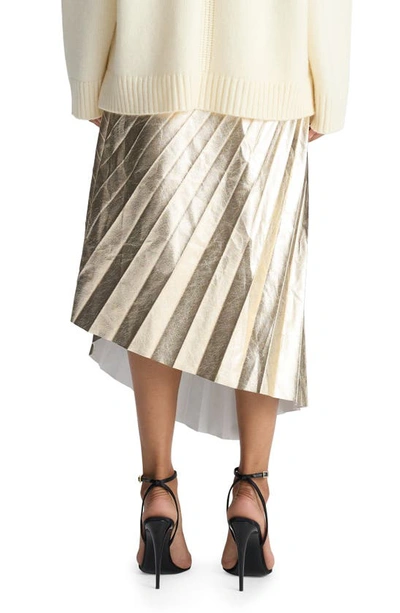 Shop A.l.c Tori Pleated Asymmetric Metallic Faux Leather Skirt In Gold