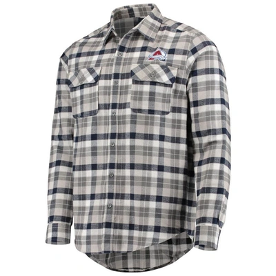 Shop Antigua Navy/gray Colorado Avalanche Ease Plaid Button-up Long Sleeve Shirt